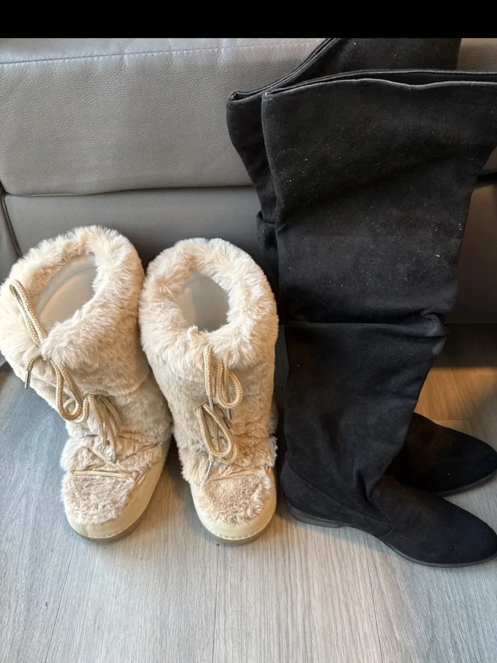 Women's Cream Faux-Fur Winter Boots with Lace Detail